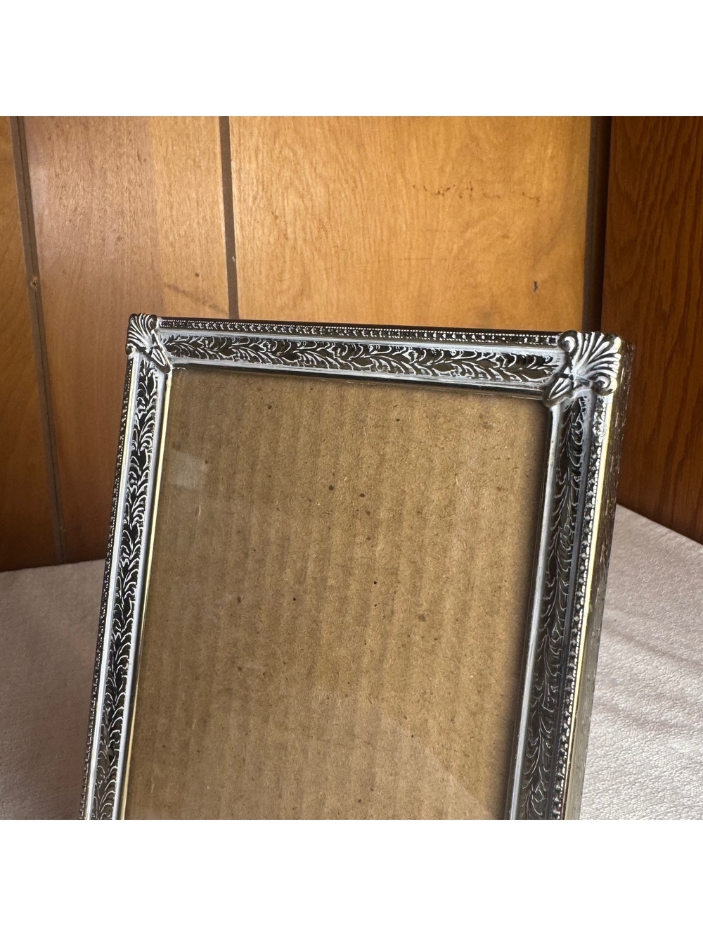 Vintage Silver & Gold Tone 5x7 Picture Frame Ornate Etched Metal with Patina - Picture 3 of 7